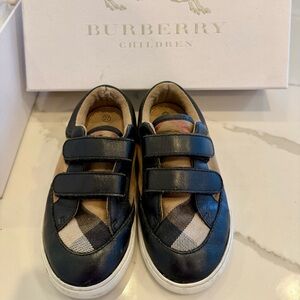 BURBERRY Authentic Beige & Black Check Kids Velcro Sneakers Size 27